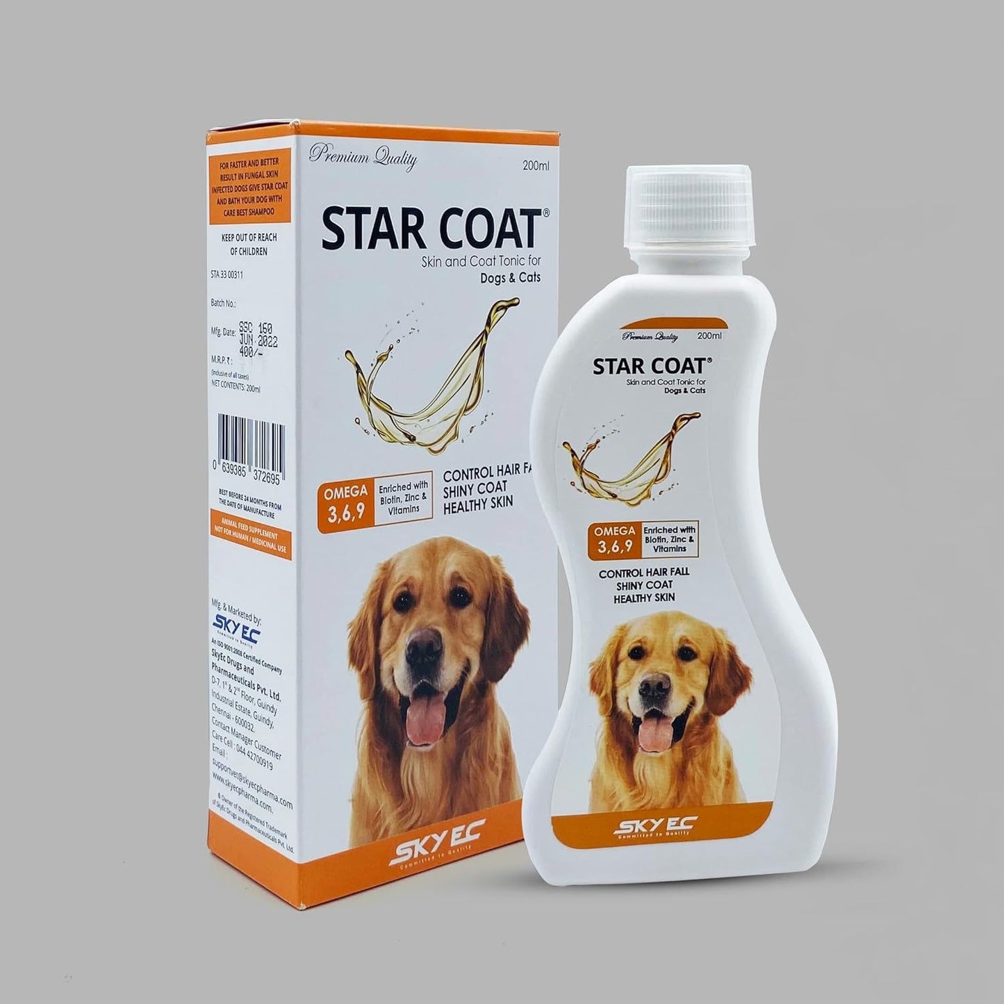 ALP Star Coat Skin and Coat Tonic Supplement Enriched with Omega and Biotin for Dogs and Cats (200 ml)