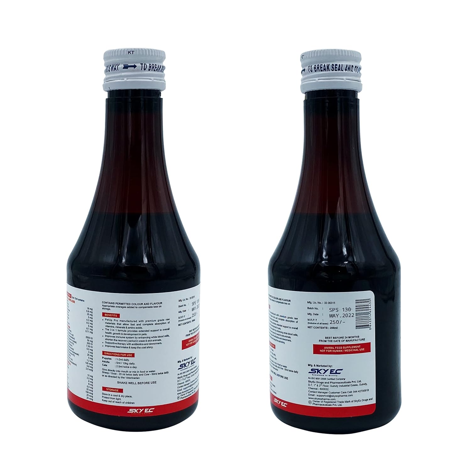 ALP Combo Of Skycal Pet Liquid & Petup Pro Syrup| Multi-Vitamin Multi-Oxidant Multi-Minerals Amino Acids Supplement| Stronger Bones, Teeth, Good Vision & Growth In Pets|2X200 Ml, Cats,Dogs
