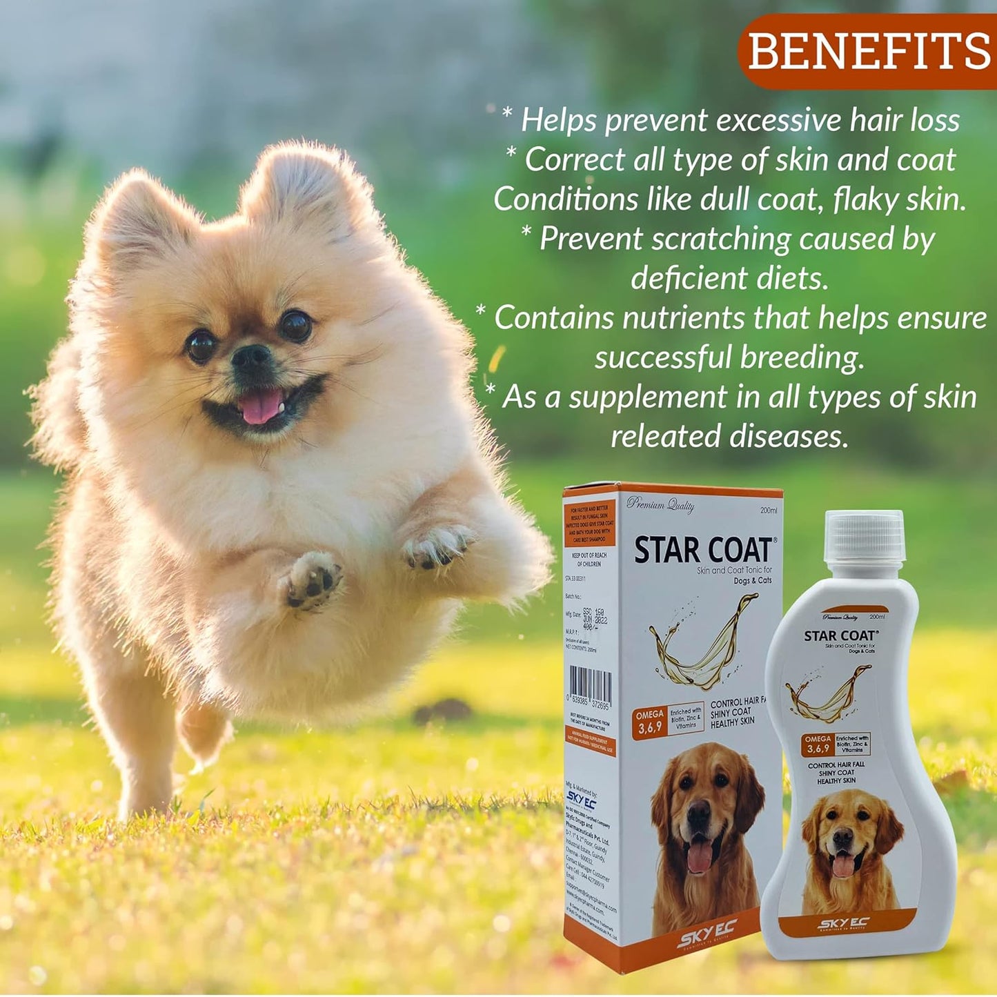 ALP Star Coat Skin and Coat Tonic Supplement Enriched with Omega and Biotin for Dogs and Cats (200 ml)