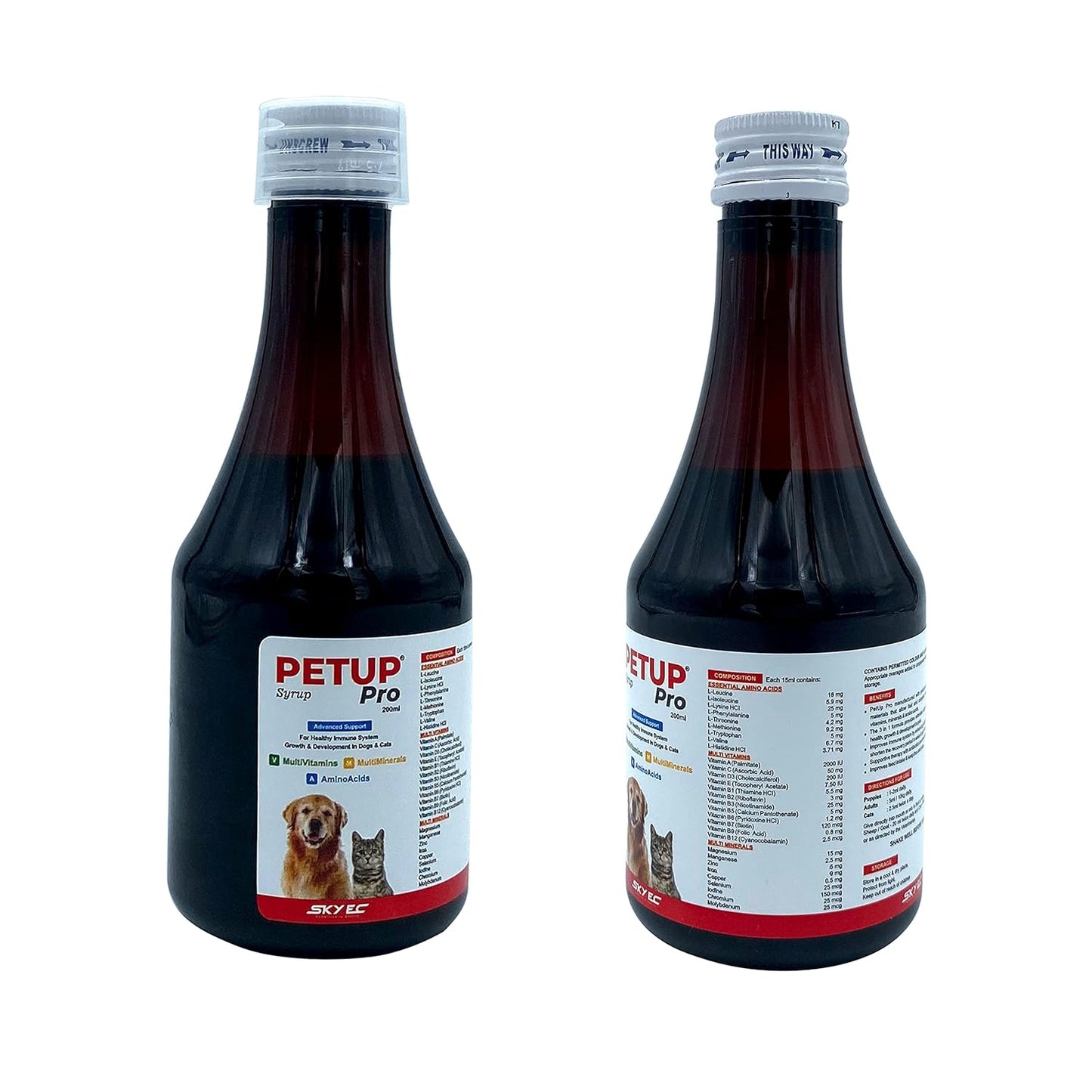 ALP Combo Of Skycal Pet Liquid & Petup Pro Syrup| Multi-Vitamin Multi-Oxidant Multi-Minerals Amino Acids Supplement| Stronger Bones, Teeth, Good Vision & Growth In Pets|2X200 Ml, Cats,Dogs