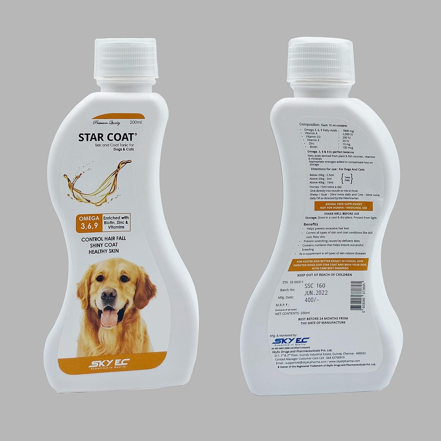 ALP Star Coat Skin and Coat Tonic Supplement Enriched with Omega and Biotin for Dogs and Cats (200 ml)