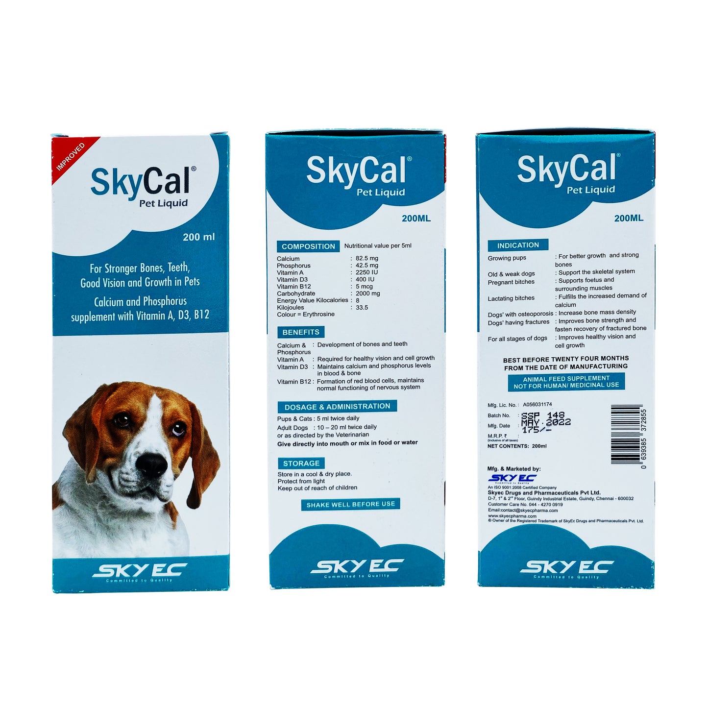 Skycal Pet Liquid – Premium Calcium & Phosphorus Supplement for Stronger Bones, Teeth & Vision in Pets (Pack of 2)