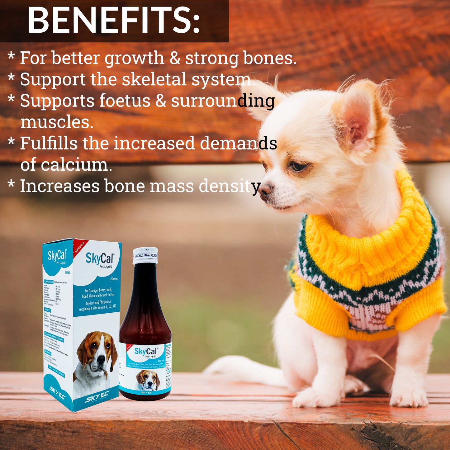 Skycal Pet Liquid – Premium Calcium & Phosphorus Supplement for Stronger Bones, Teeth & Vision in Pets (Pack of 2)