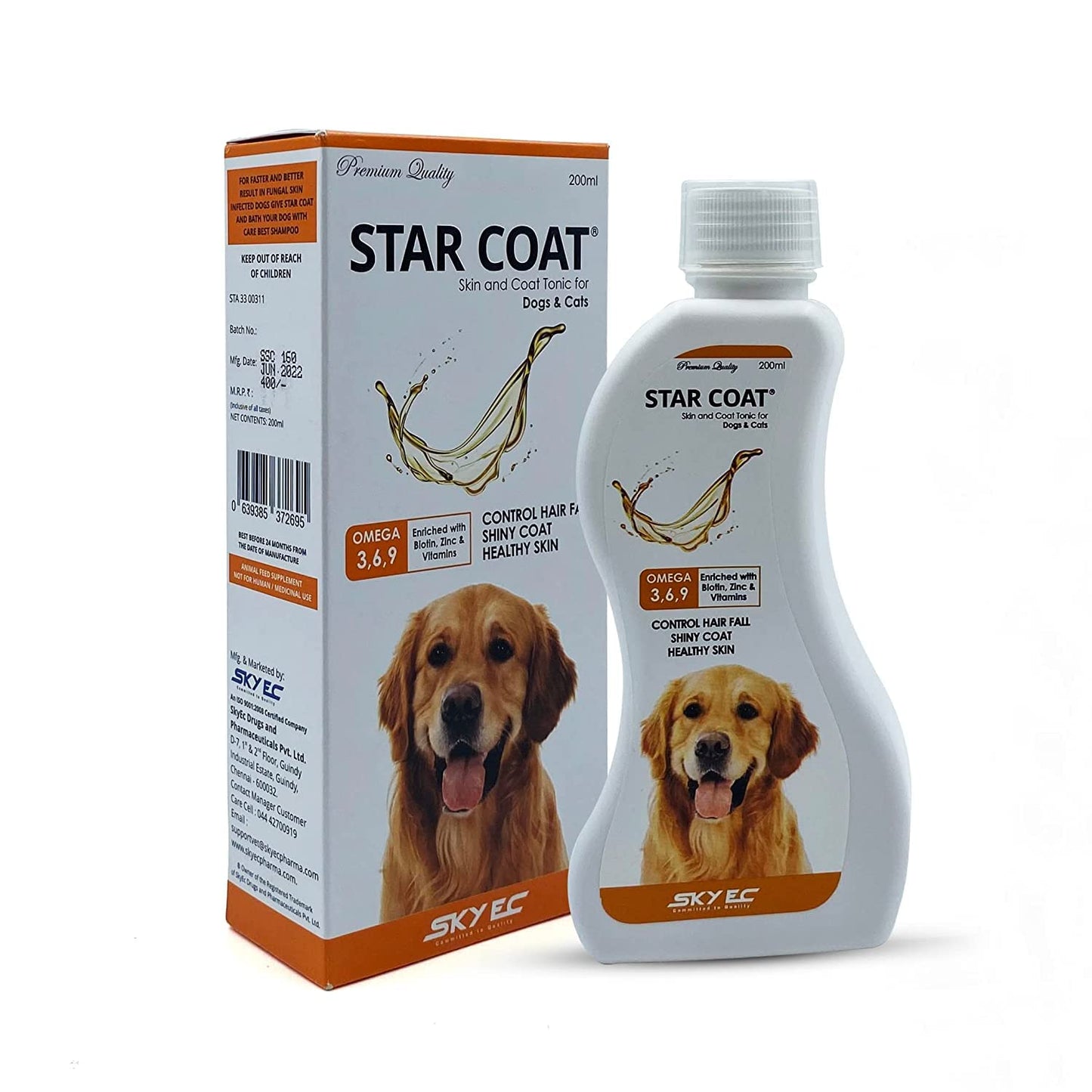 ALP Star Coat Skin and Coat Tonic Supplement Enriched with Omega and Biotin for Dogs and Cats (200 ml)
