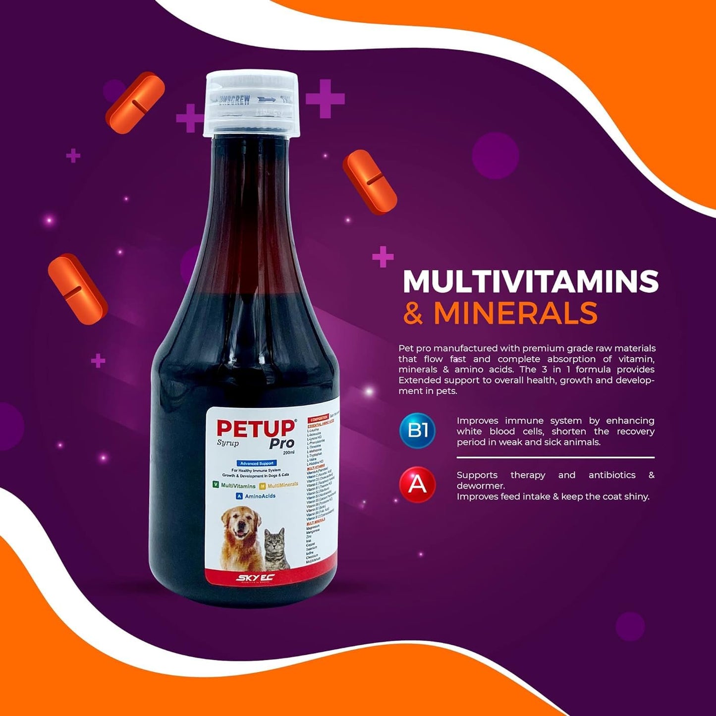 ALP PETUP Syrup Pet Health Supplements || Healthy Immune System, Growth & Developments || Pet Syrup for Adult Dogs & Cats 200ml- (Pack of 1, Liquid)